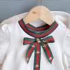 Mädchenkleid im klassischen Stil mit Schleife, mittlere und große Kinder, Bienenband, schmal geschnittenes Kleid