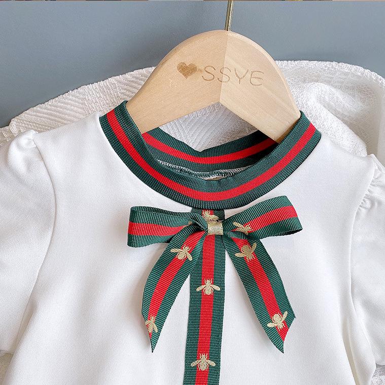 Mädchenkleid im klassischen Stil mit Schleife, mittlere und große Kinder, Bienenband, schmal geschnittenes Kleid