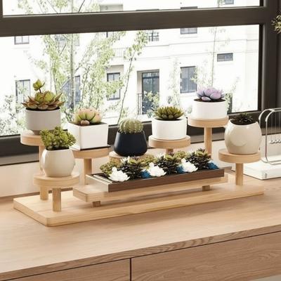 Multi-functional Wooden Countertop Storage Rack Stacked Design Rustic Style Plant Stand Multiple Tiers Standing Shelves Desktop