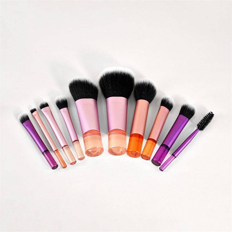10 Mini Makeup Brush Set Crystal Handle Pink Purple Bag Travel Portable Concealer Loose Powder Brush