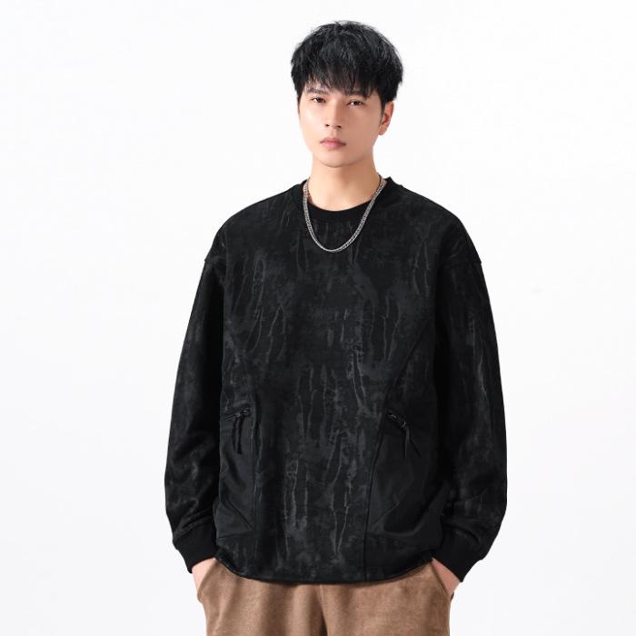 

Men s Heavyweight Round Neck Hoodie with Zipper Pocket - Autumn 2025 Trendy Loose-Fit Plus Size Long Sleeve Casual Jacket 3XL for 195-220 jin