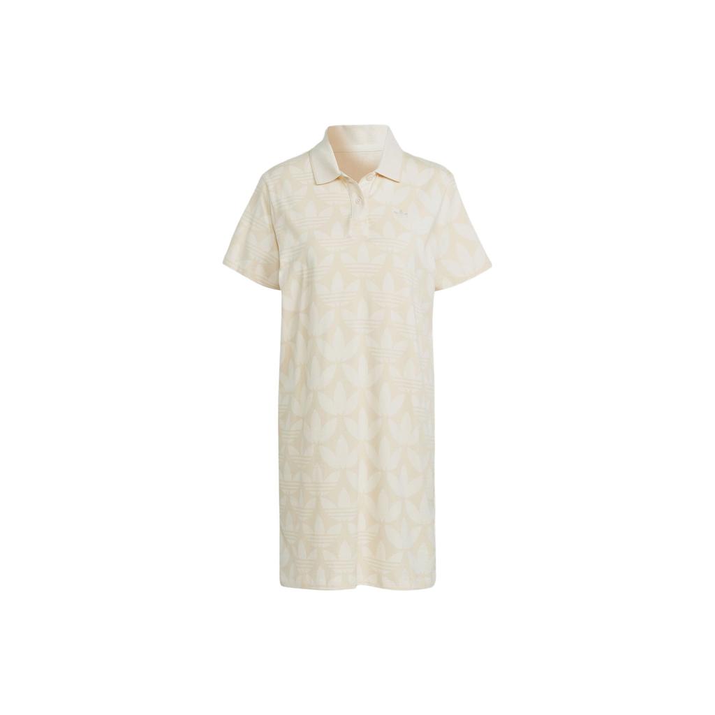 Adidas Originals Monogram Dress Logo Printed Sports Comfortable Short Sleeve Dress Women Dresses White IJ6002