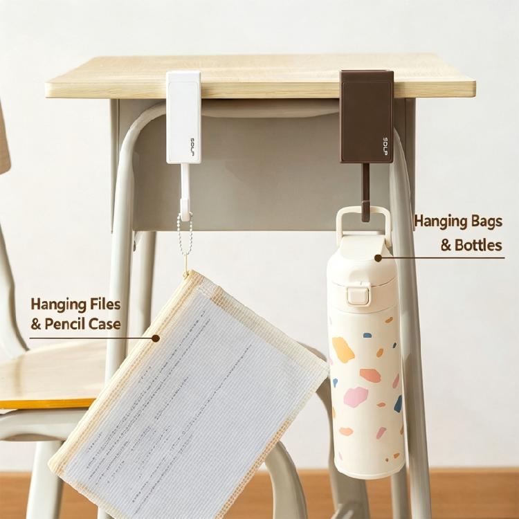 Shelf and Desk Bag Hook with Adjustable Grip, Removable Edge-Mount Backpack Holder for Study Table, Wardrobe Storage