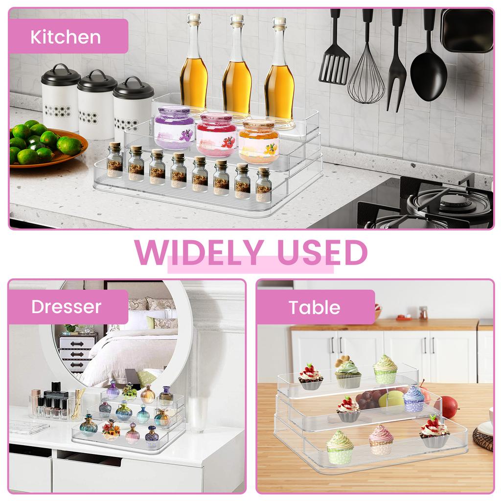 3 Tier Clear Display Riser Stand and 24 Slots Lipstick Organizer Set Acrylic Perfume Display Step Shelf Cosmetics Storage Rack