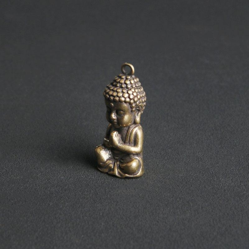 Retro Brass Shakyamuni Buddha Keychain Pendant - Small Copper Tathagata Blessing Charm
