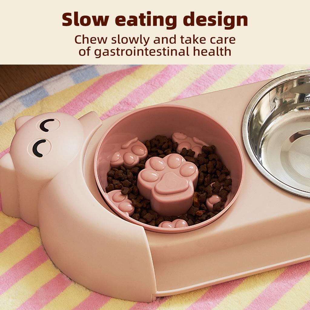 One Piece Multifunctional Pet Double Bowl Cartoon Containing Stainless Steel Bowl Pet Food Utensils Pet Feeding Water Feeding