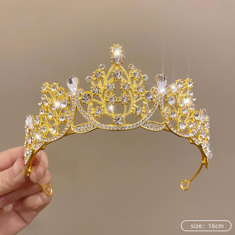 Children's Princess Crown Crystal Tiara Girls Hair Accessories High-end Atmosphere Dance Performance Birthday Gift Crown Bridal