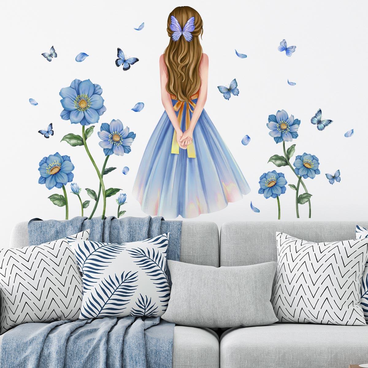Tulip Flower Girl Butterfly Wall Sticker Children s Bedroom Room Decoration Decals