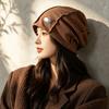 Street niche ins show face small plain pile hat spring and autumn versatile temperament fashion bag head knitted cold hat