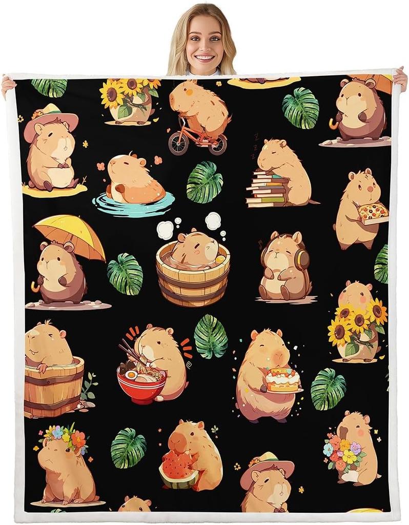 Cartoon Capybara Throw Blanket TwinCapybara BlanketCapybara Animals Lovers Fleece Blanket Kawaii Animals Sherpa Blanket
