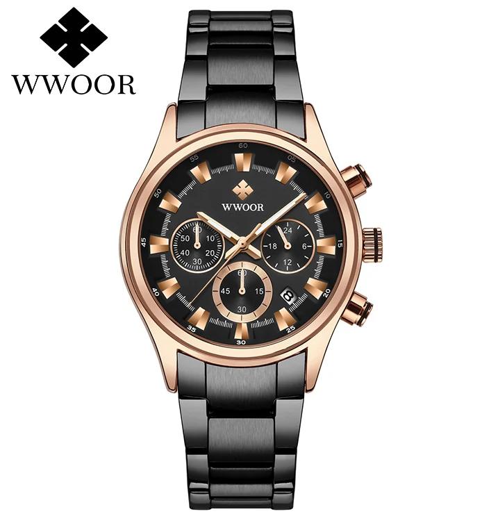 WWOOR Luxury Military Watch for Men Waterproof Luminous Date Chronograph Man Watch Sport Quartz Stainless Steel Men's Watches