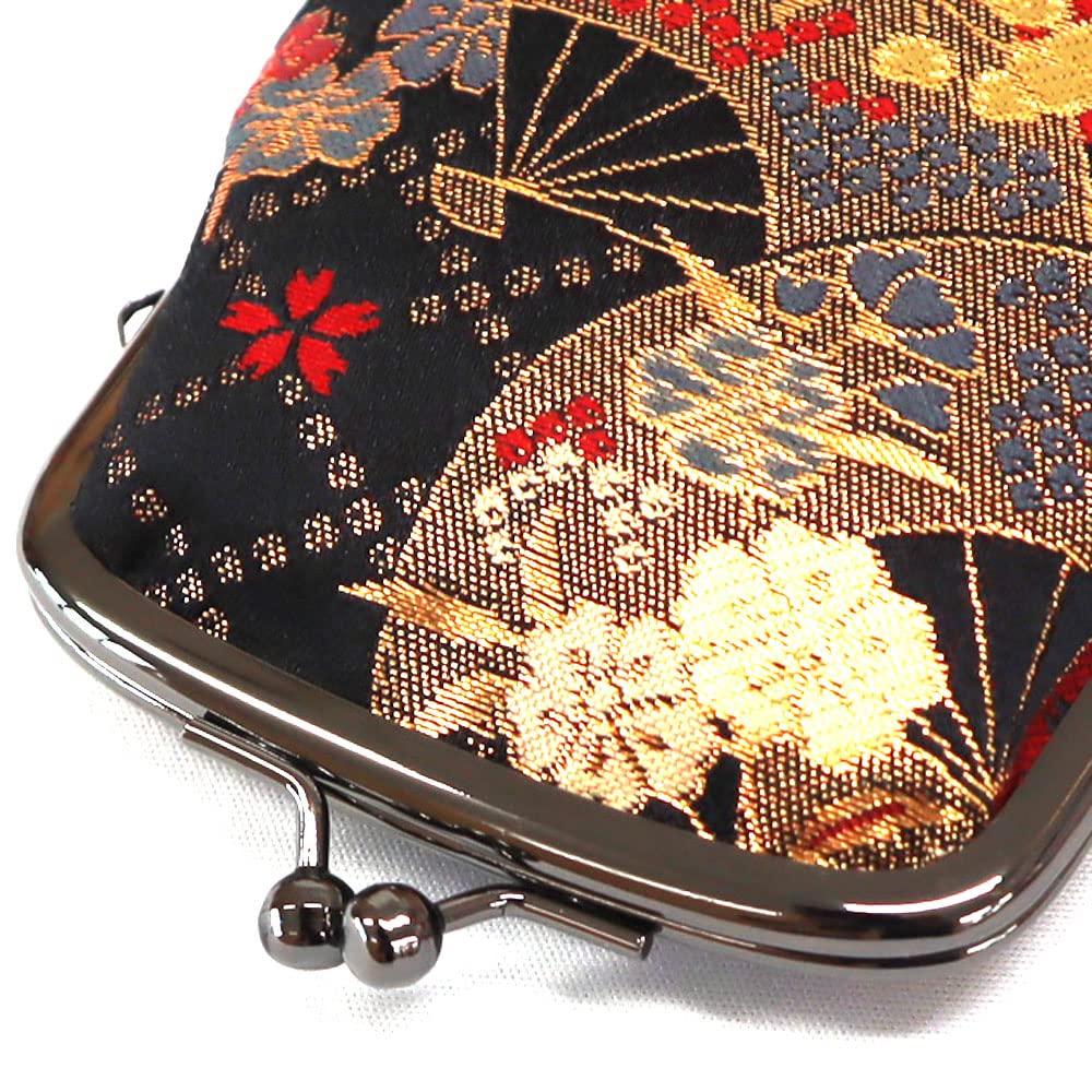 COCOLUCK Coco Luck Clasp Purse with Japanese Gold Nishijin Accessory Cigarette Made in Vertical Pattern, Brocade, Weave, Wallet, Case, Case, Pouch,