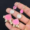 Friendship Day Deal Pink Chalcedony Stone Dangling Ethnic Earrings 925 Silver