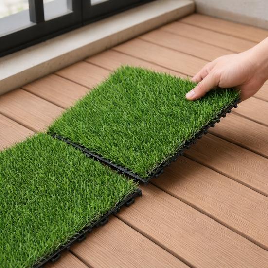 Artificial Grass Mat, 12 x 12 Inch Square Fake Grass Rug, Interlocking Faux Green Turf Patch Tiles for Balcony, Patio, Deck,