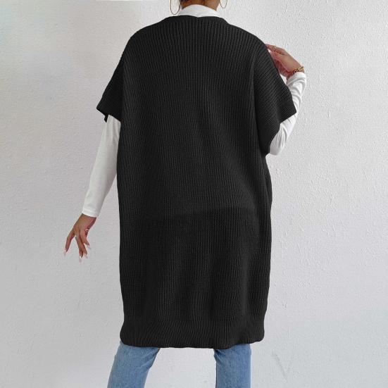 Kvinner Ensfarget Strikket Genser Vest Casual Løstsittende Cardigan Jakke Høst Vinter Strikkevest Kåpe