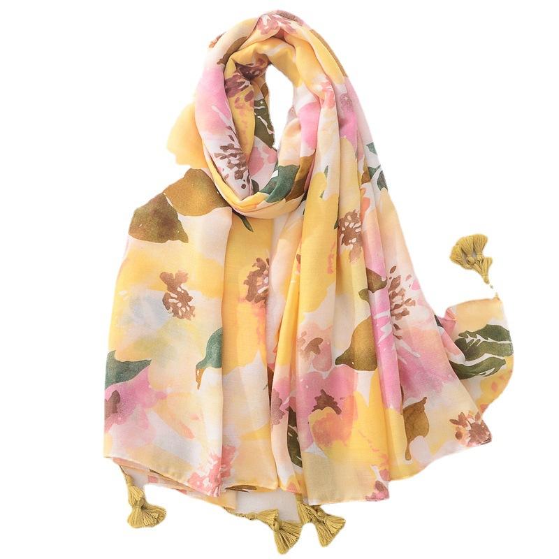 Cotton Linen Women Wild Soft Floral Print Beach Silk Scarf Shawl Femme Mujer Pareo Muffler Bufandas Stoles Hijab Bandana Summer
