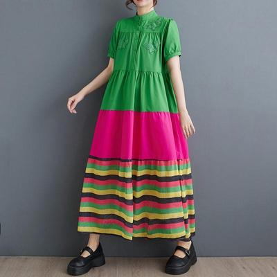 Kurzarm-Übergröße, Baumwollnetz, Vintage, neue Kleider für Damen, lässig, locker, langes Sommerkleid