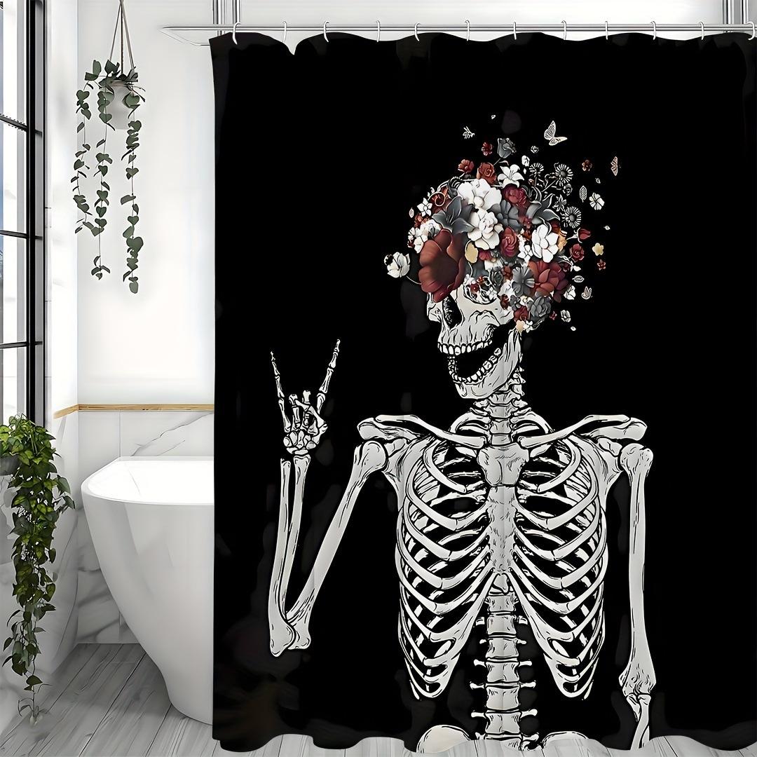 

Creative And Funny Skeleton Shower Curtain Washable Dirt-Resistant Shower Head Waterproof Polyester Bath Curtain For Home Decor W60H190(CM)-1 Pcs