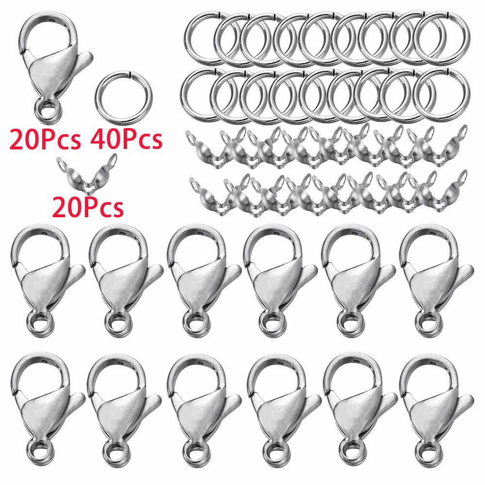 80Pcs/Set Stainless Steel Lobster Clasp Jump Rings Connectors Clasp Crimp End for Bracelet Necklace Chains DIY Jewelry Making