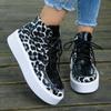 Autumn New Leopard Print Large Size Platform High-top Single Shoes Casual Lace-up Board Shoes