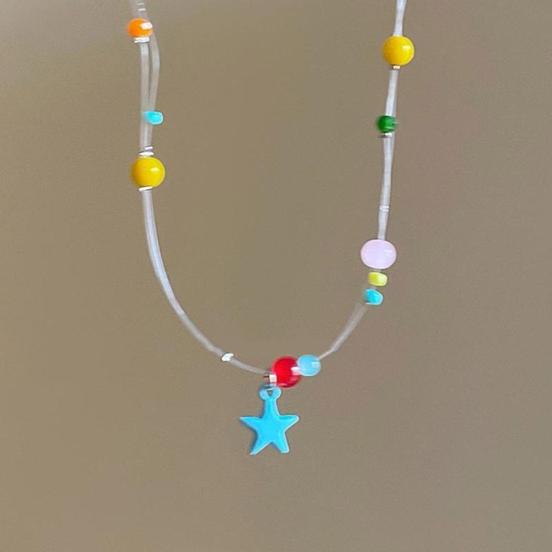 Party Necklace Colorful Star Beaded Pendant Clavicle Chain Delicate Star Collar Choker Necklace for Women Girl Birthday