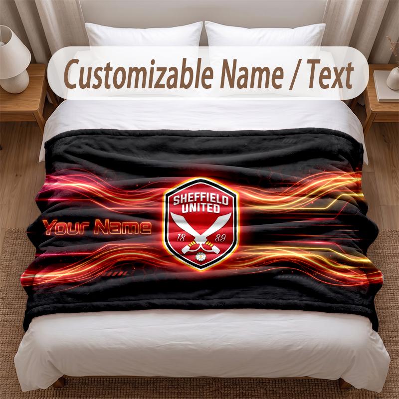 Sheffield United FC Spausduotas flanelinis pledas Su pasirinktu vardu Tekstas Minkštas šiltas užklotas Miegamajam Šventinė dovana