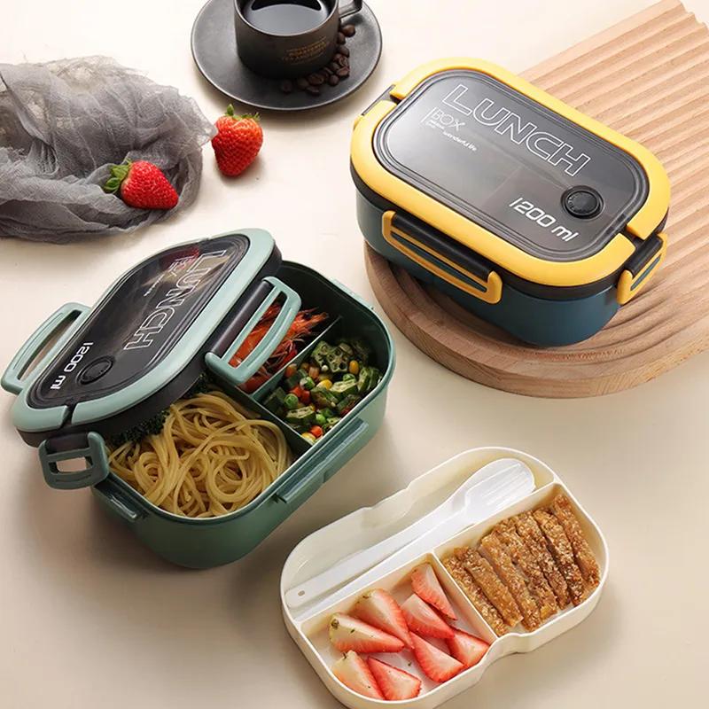 1pc Bento Box Lunch Box Double Layered Lunch Box With Spoon & Fork High Capacity Food Containers Leakproof Eco-Friendly BPA