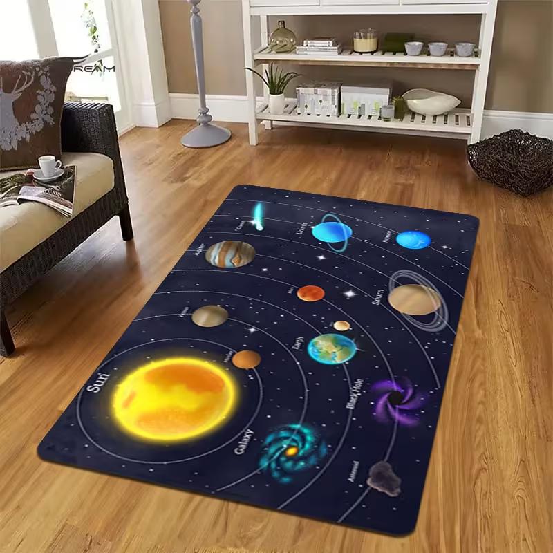 Galaxy Solar System Carpet Playroom Living Room Rug Classroom Educational Mat Outer Space Theme Kids Learning Floor Cover Mat