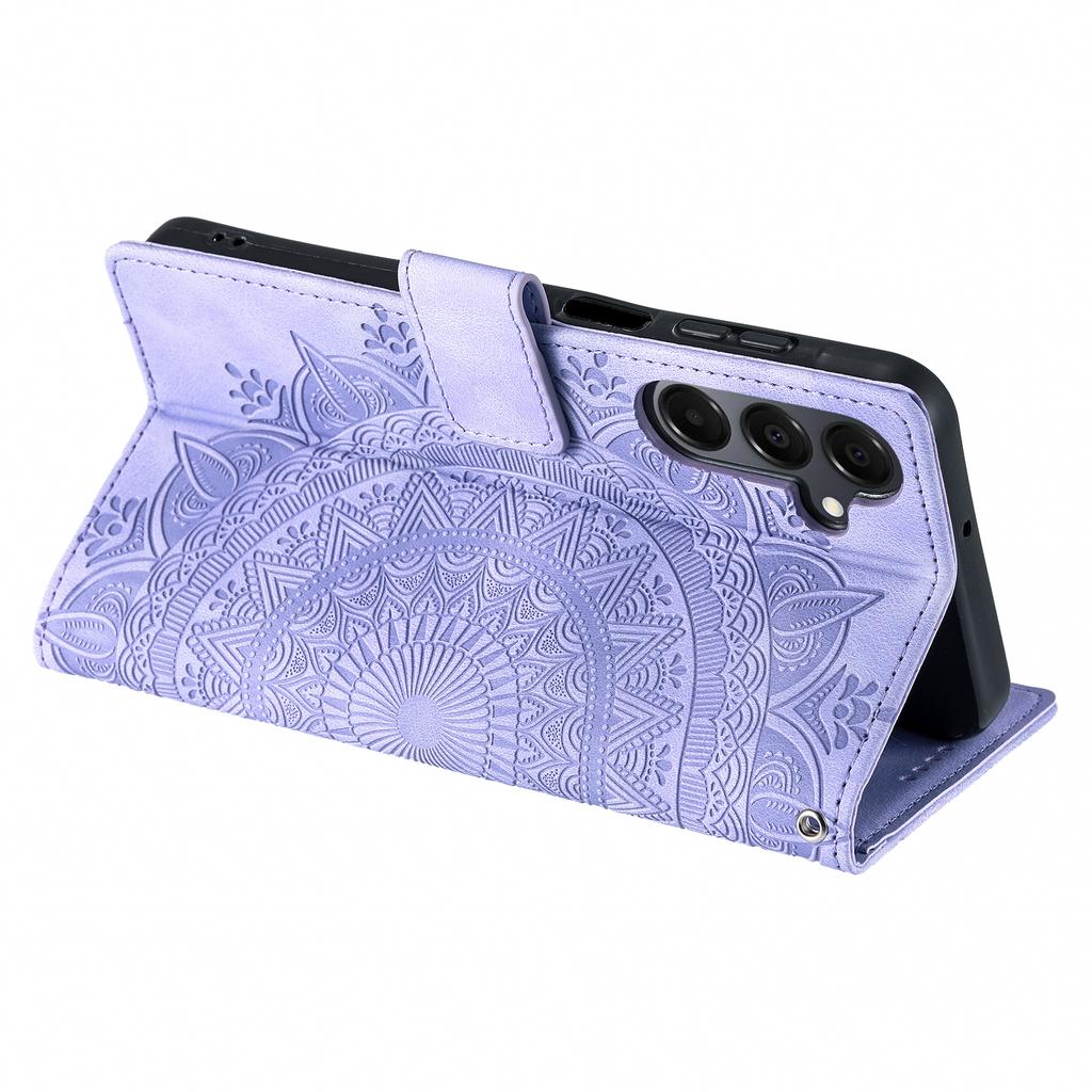 Pouzdro pro Samsung Galaxy A17 s potiskem totemu, s povrchem na dotek jako kůže, peněženkové, kožené, s poutkem na ruku