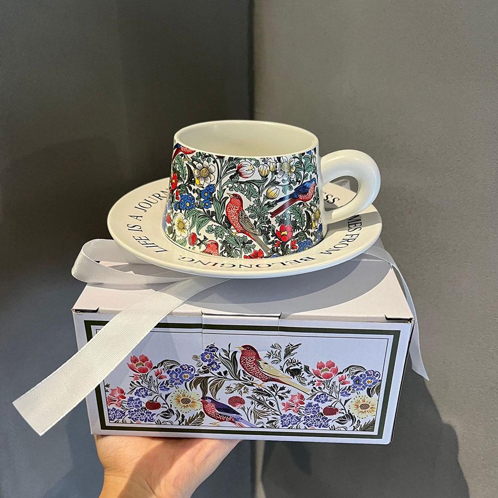 Colorful Ceramic Coffee Mug Set Afternoon Tea Mug Breakfast Milk Oatmeal Mug Cake Plate Home Cup Drinkware Set Party Guest Gifts