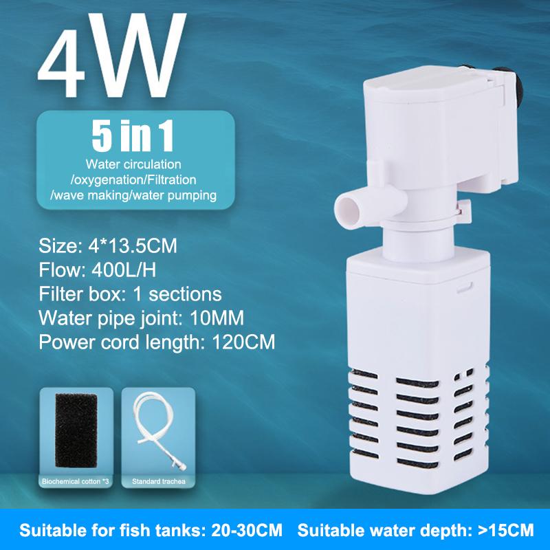 5 In 1 Aquarium Filter Pump Fish Tank Submersible Air Oxygen Aerator Aquarium Air Pump Water Circulation Changer Pump Wave Maker