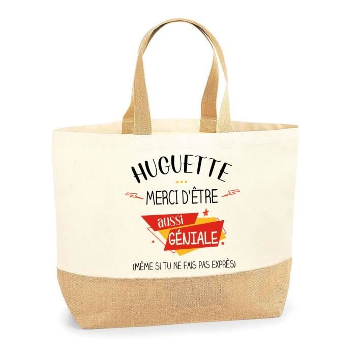 Cabas de plage - PLANETEE - Huguette géniale sans faire exprès - Jute naturel - Impression France - Poignées solides