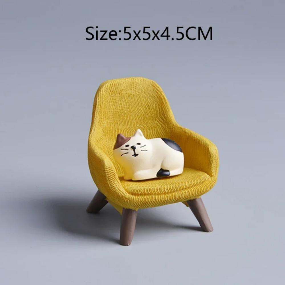 Cartoon Katze Frosch Bär Gelber Stuhl Computer Büro Modell Mini Actionfiguren Harz Wohnaccessoires Schreibtisch Figur Spielzeug