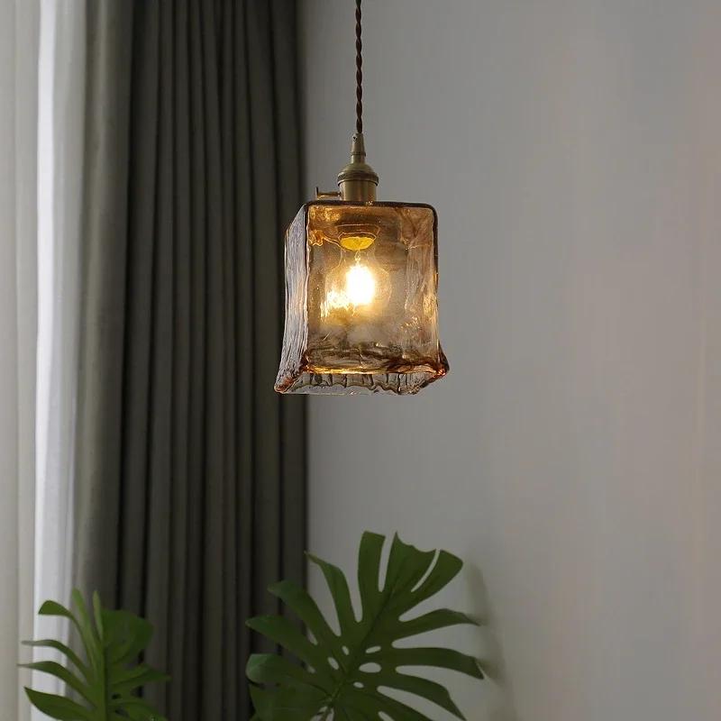 Retro Restaurant Chandelier Amber Glass LED Chandelier  Kitchen Bedside Home Decoration Indoor Lighting Ceiling Pendant Lamp