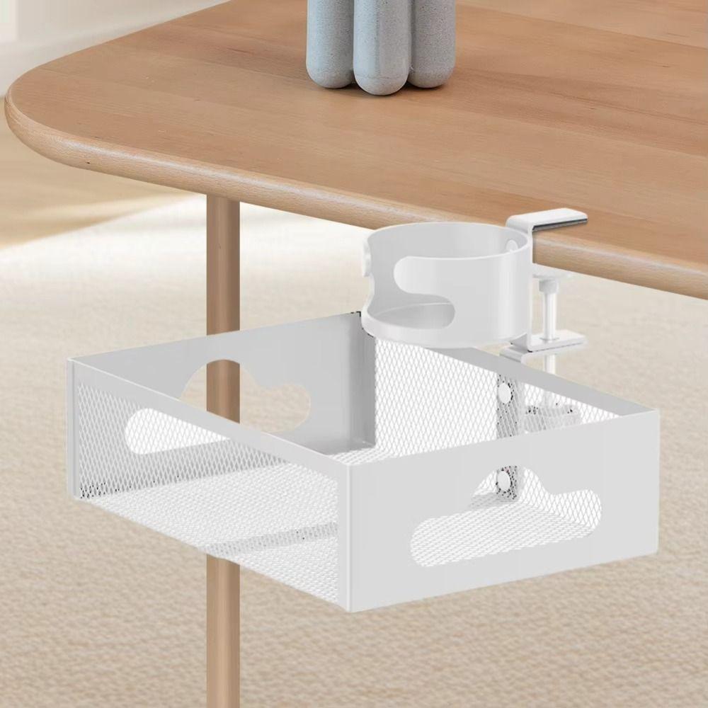Carbon Steel Clamp-On Document Tray 360 Degree Rotating Under Desk Organizer  Office