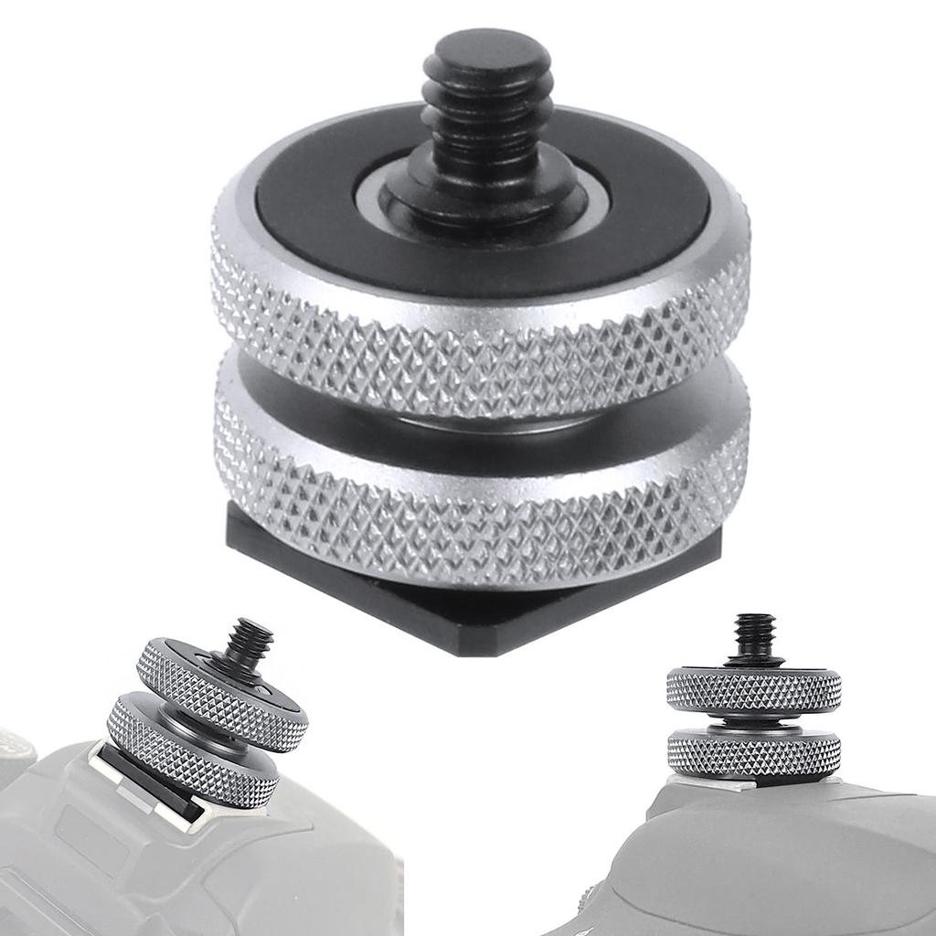 3/8 1/4 Double Nut Single Cold Shoe Tripod Mount to Flash Hot Shoe Screw Adapter for GoPro Hero Action Camera DSLR Photo Studio