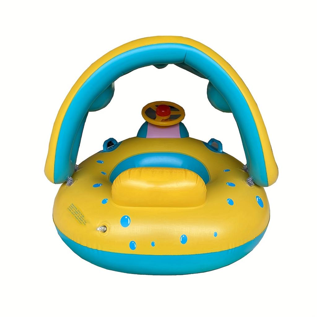 1pc PVC Children's Swimming Ring With Sun Shade, Inflatable Water Toy, Swimming Pool Float