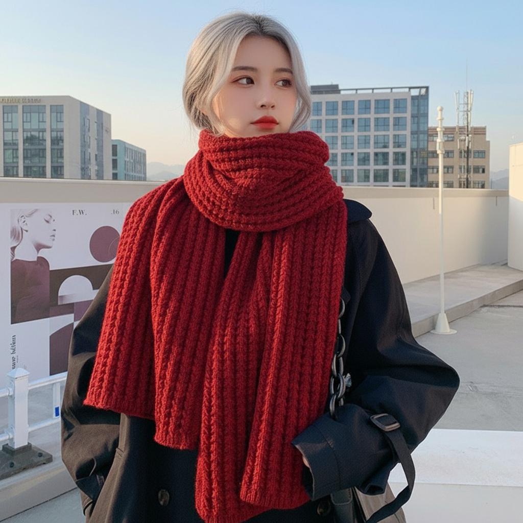 Kältebeständig, Warmer Schal, Damen, Dick, Wollschal, Strickschal, Stola, Strickschal