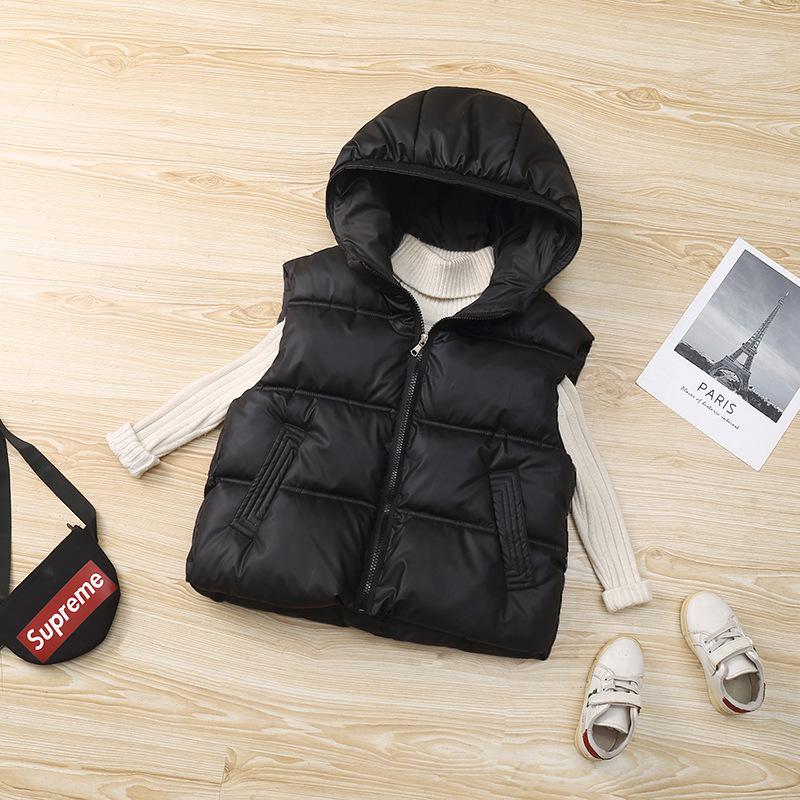 

Детский хлопковый жилет с капюшоном - Осенне-зимняя мода для мальчиков и девочек, Свободная верхняя одежда с модными кожаными акцентами 150cm