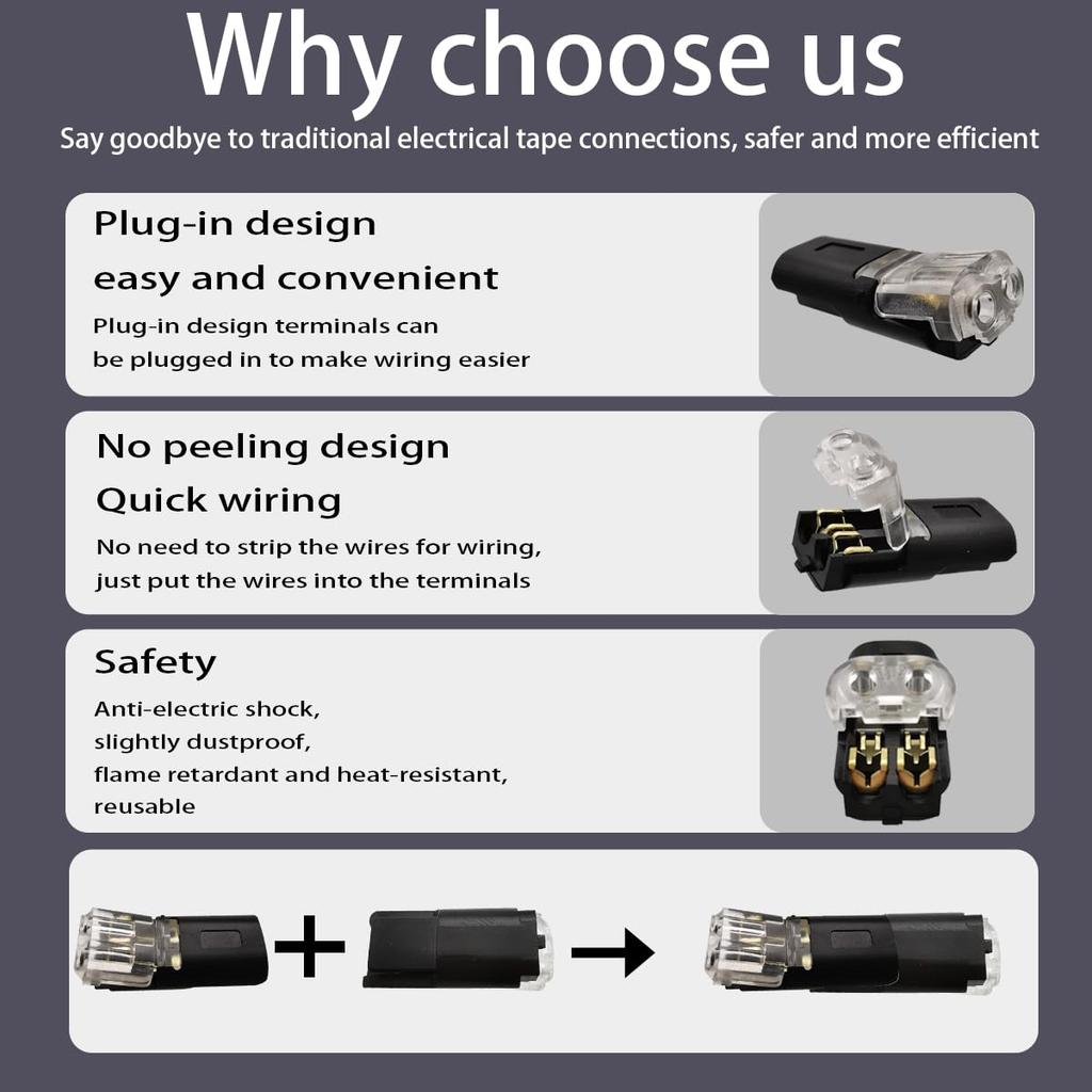 Terminal Block, CTRICALVER 2 Pin Terminal Block, Wire Branch Connector, Simple and Fast Wiring