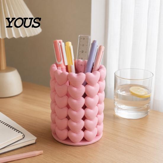 Heart-shaped Pen Holder 3D Printed Hollow Heart Holder, Aesthetic Stand, Girlish Smooth Finish Organizer Makeup Brush Multifunctional Storage