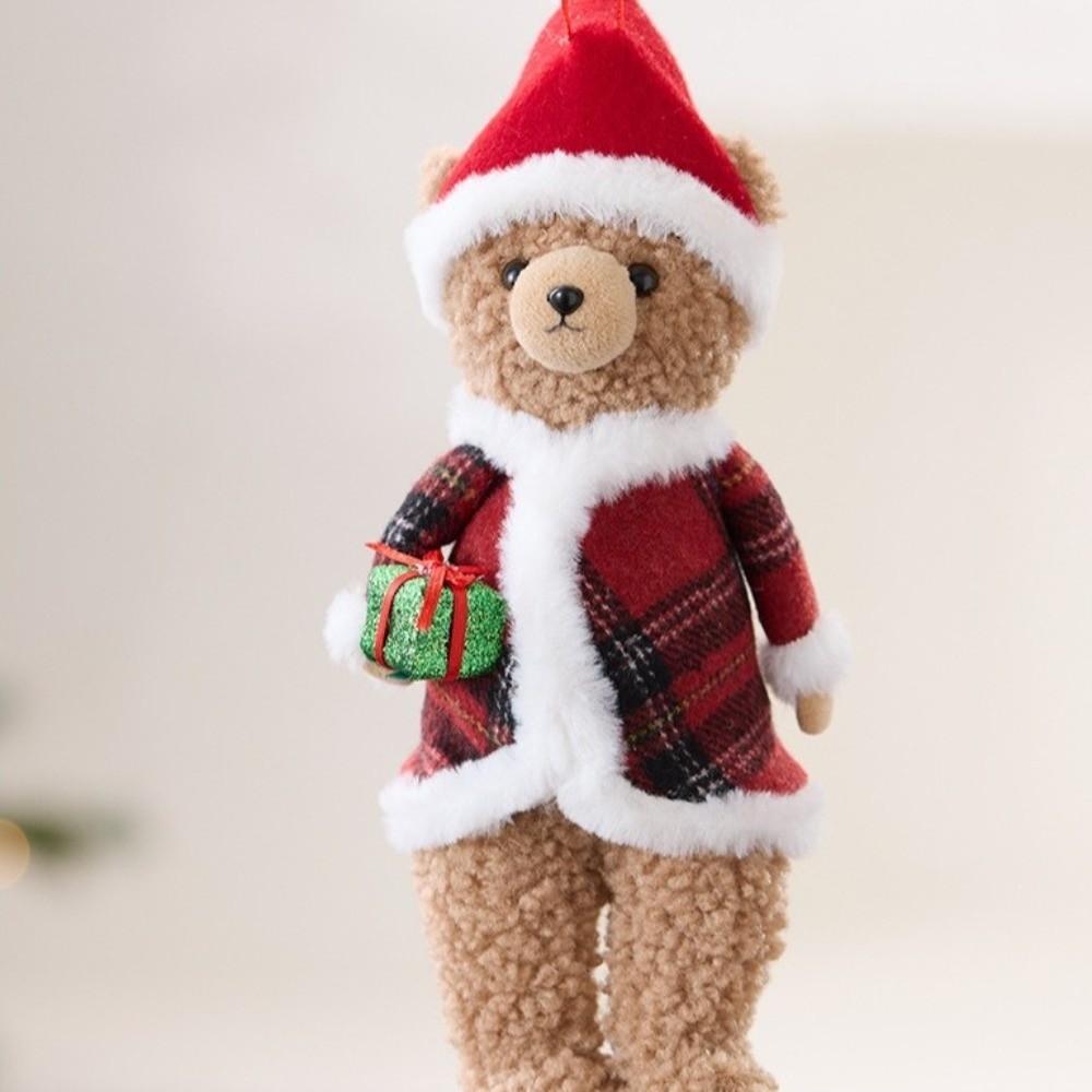 Cartoon Christmas Bear Pendant Cute with Hat Plush Animals Doll Toy Handmade Bear Hanging Ornaments Family Room Decoration