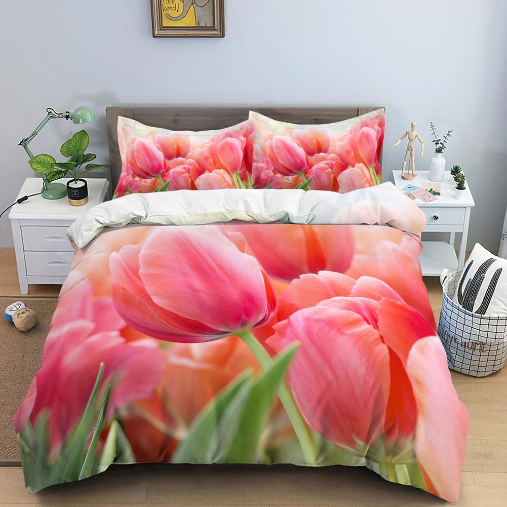 Luxury Bedding Set 3D Print Tulip Rose Print Duvet Cover Set Quilt Cover King Queen Size for Wedding Polyester Comforter Cover