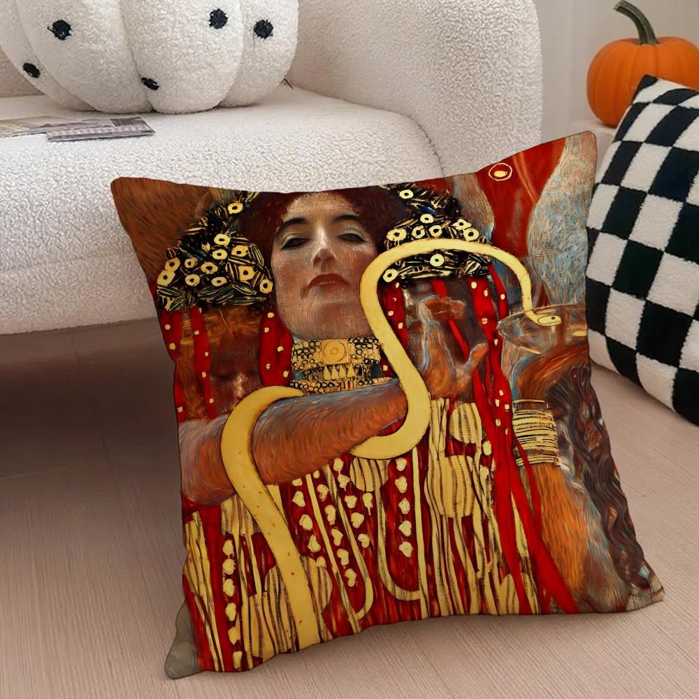 K-Klimt Kunst Meisterwerk Kissenbezug Überwurf Kissenbezug Versteckter Knopf Langlebiges Polyester Stuhlkissen