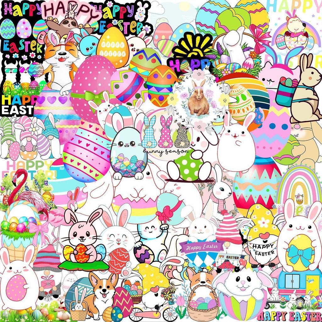 Easter Bunny Sticker Set: 50 Waterproof Decals for Phone, Water Bottle, Car - Creative Decor for Students