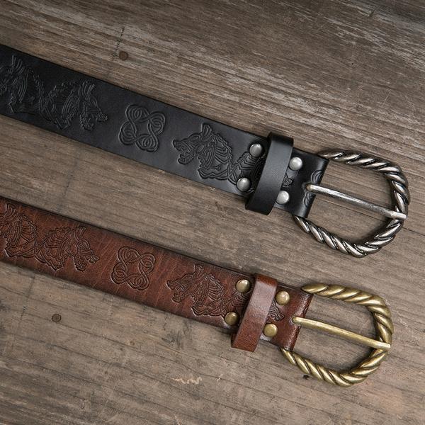 Medieval Full Embossed Wolf Faux Leather Belt Middle Age Renaissance Waist Belt LARP Ren Faire