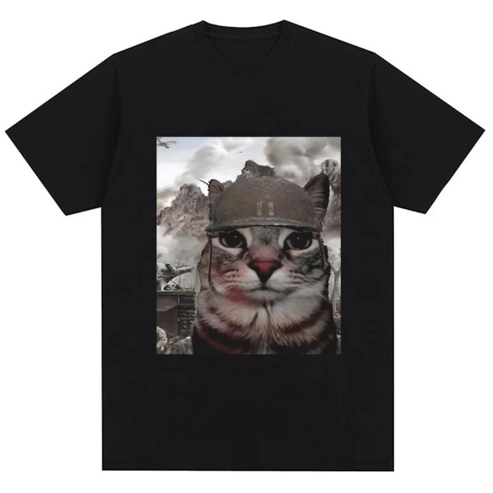 Thousand Yard Stare Cat Funny I Survived Meme Tshirt Humor Style Vintage T Shirt Men Women Oversized Casual Streetwear Daily