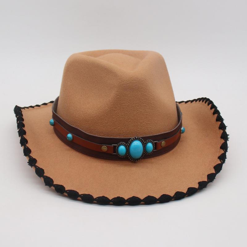 Fashion And Simple Ethnic Style Jazz Hat Men'S And Women'S Hat Cross-Border Wholesale Cowboy Hat Tibetan Vacation Hemming Top Hat