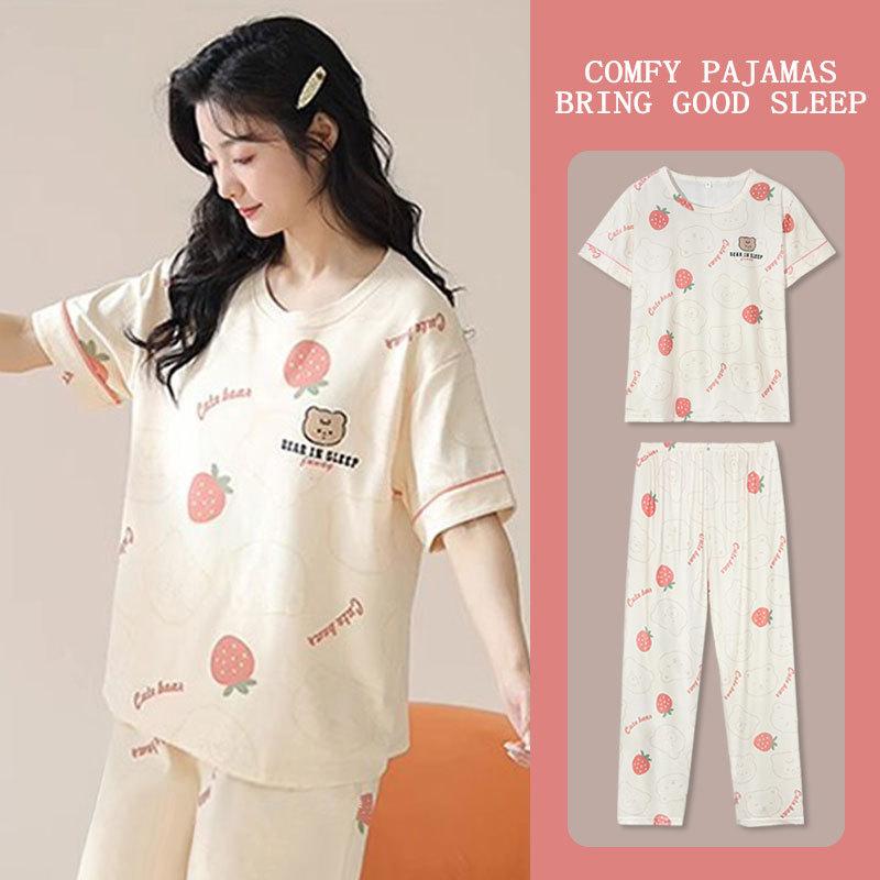 Summer Cool Soft Cute Cartoon Crayon Small New Pajamas Women's Round Neck Short-sleeved Trousers Set Skin-friendly Outer Loungewear