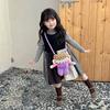 Cute And Quirky Cartoon Knitted Shoulder Bag For Kids Ideal For Daily Use In Purple And Yellow